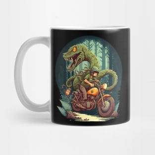 forest snake monster in desert with  friend riding motorcycle Mug